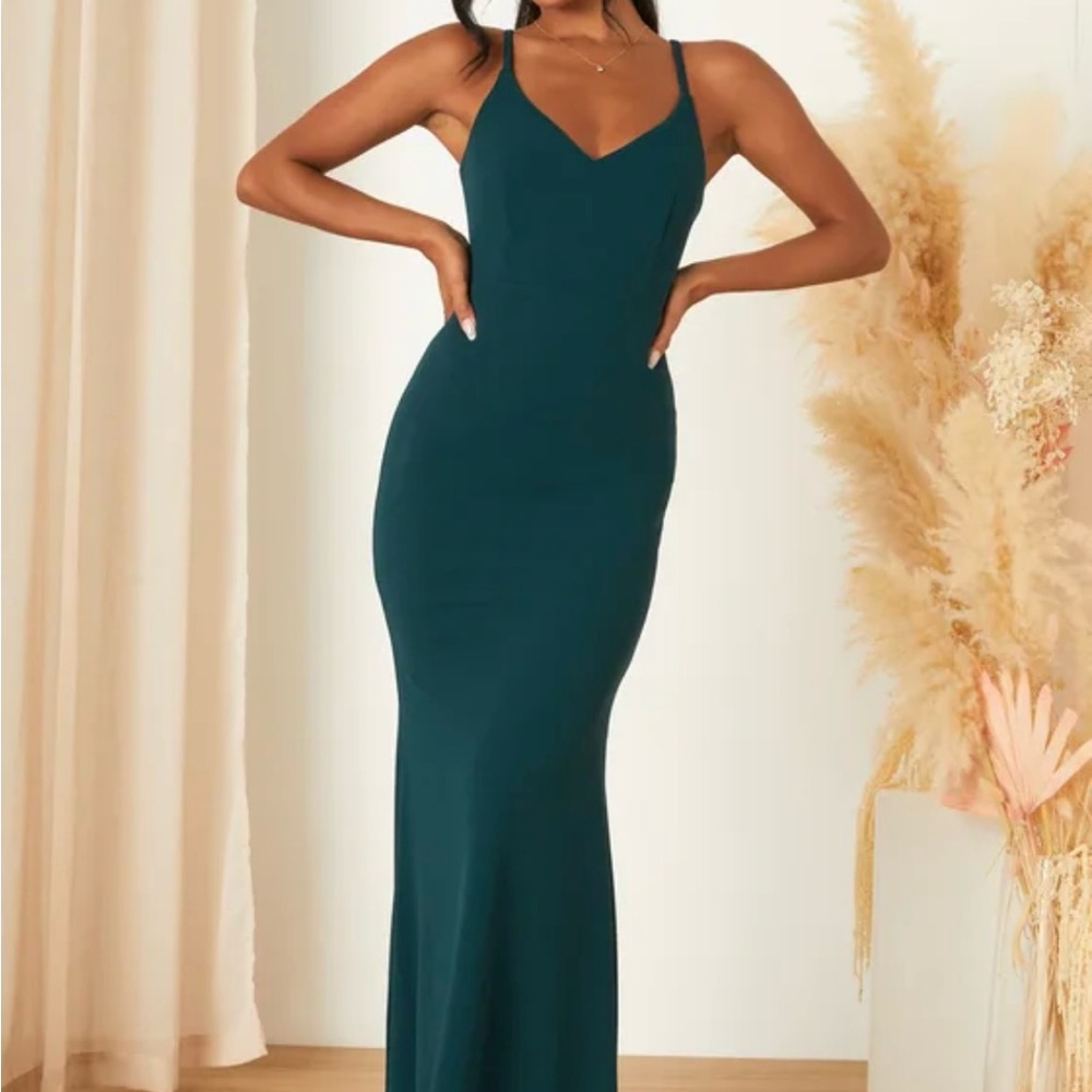 Lulus Moments Of Bliss Forest Green Backless Mermaid Maxi Dress - Size L - Picture 6 of 12